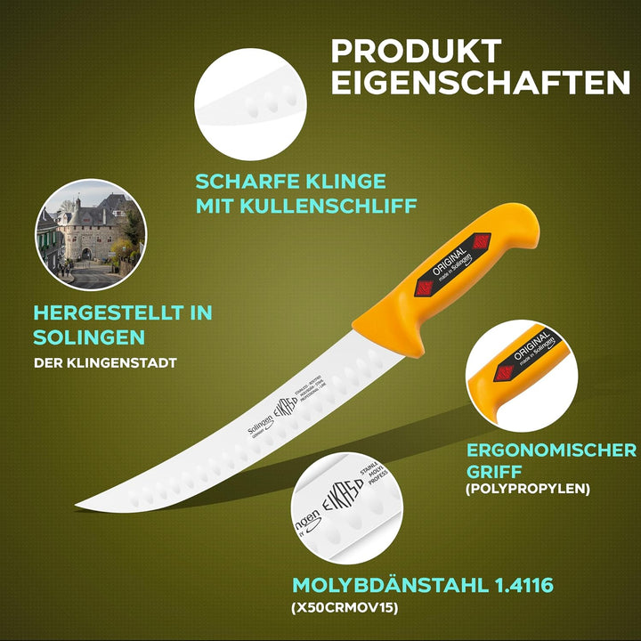 EIKASO Solingen Zerlegemesser mit Kullen 26cm scharfe Klinge Fleischmesser Küchenmesser aus Molybdän