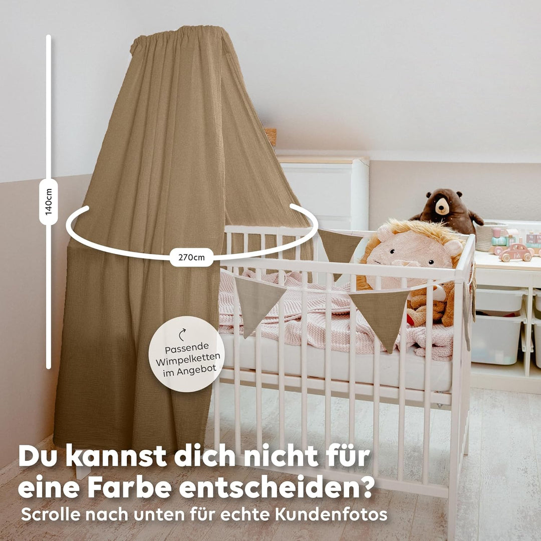 lilimaus Betthimmel Babybett [Beige] - Himmel Babybett aus 100% Baumwolle Musselin Handmade - Betthi
