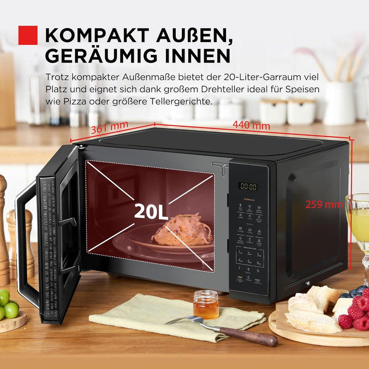 TOSHIBA Mikrowelle in spiegelndem Schwarz, 20 Liter, 800W, digitale Solo-Klein Mikrowelle mit 11 Lei