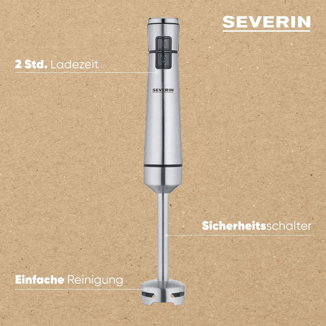 SEVERIN Kabelloser Stabmixer mit Premium-Set, abnehmbarer Mixstab, mit Pürierstab, Multizerkleinerer