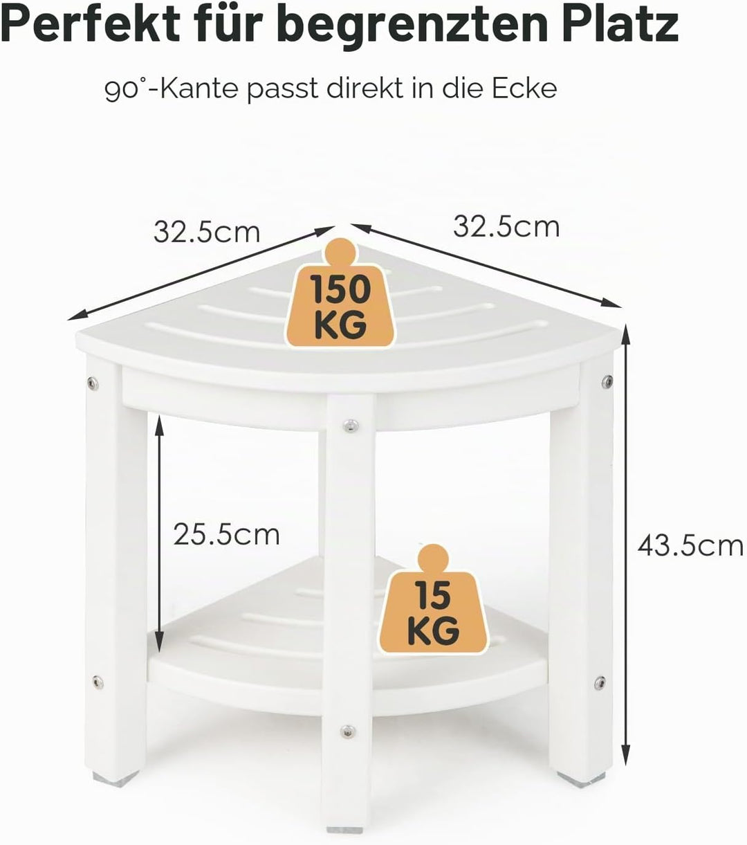 LIFEZEAL Eck Badhocker Duschhocher, Sitzhocker mit Ablage, Badezimmerhocker in Fächerform, Eckduschh