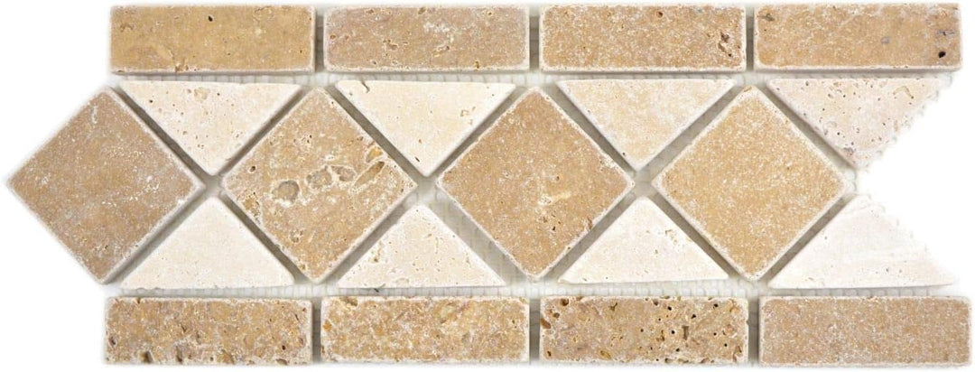 Naturstein Mosaik Bordüre Travertin beige walnuss für WAND BAD WC KÜCHE VERBLENDER | 10 Stück