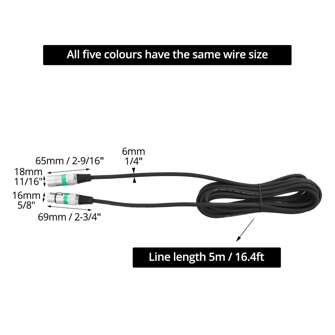 QWORK® 5 Stück 5M XLR Kabel, 3-pin XLR Mikrofonkabel Stecker auf Buchse, Störungsfreies XLR-Kabel, f