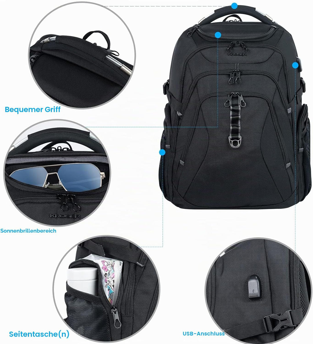 KROSER Laptop Rucksack Herren 18.4 Zoll Reise XXL BusinessRucksack Schwerlast Wasserdicht mit Hartge