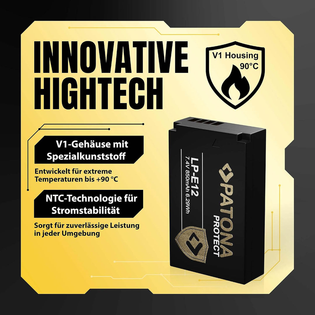 PATONA 2X Protect Akku Ersatz für Canon LP-E12 LPE12 Battery Pack 850mAh | Ersatzakku mit NTC-Sensor