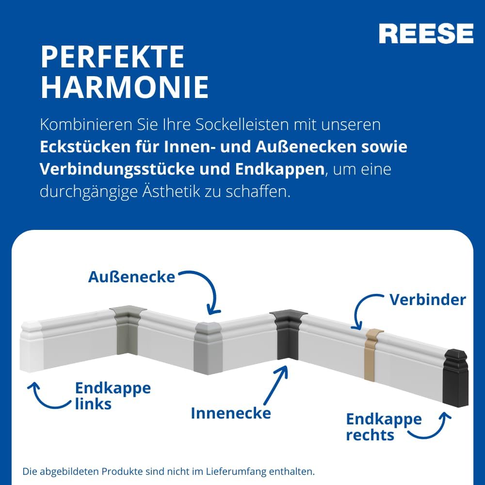 REESE | Sockelleisten | Berliner Profil | SCHWARZ MDF | 120mm - 5 Stück / 11,5lfm 5 Stück / 11,5lfm