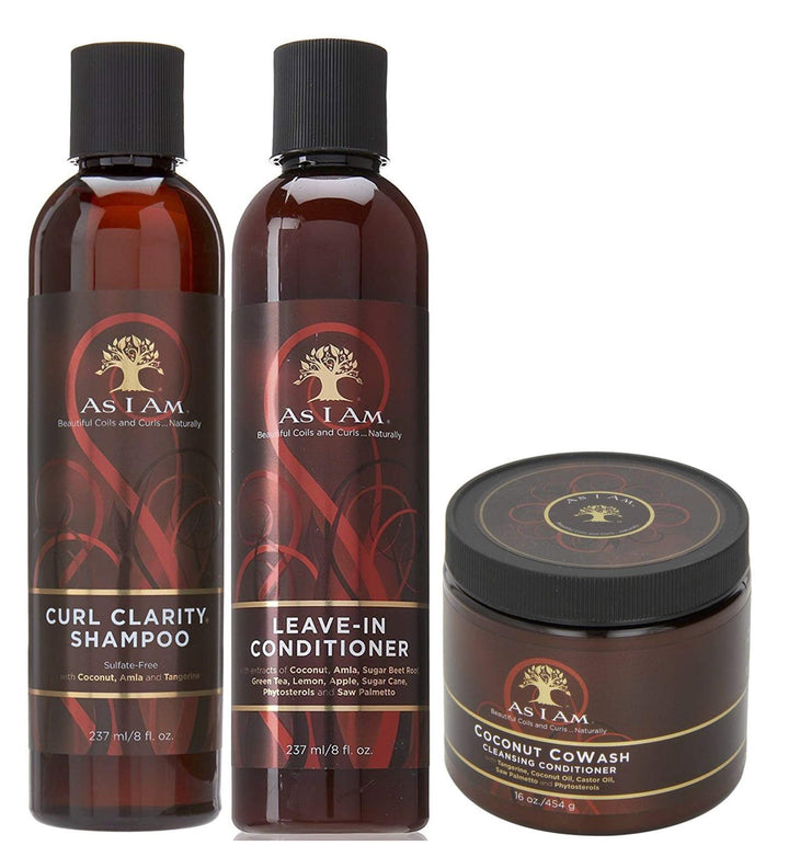 As I Am Naturally - Kombi-Set aus Shampoo „Curl Clarity“, Leave-In-Spülung und Co-Wash-Spülung mit K
