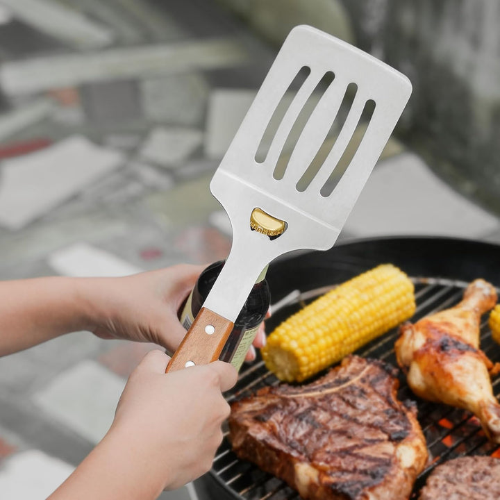 onlyfire Grillbesteck Set 4-TLG, Grill Zubehör Set Enthält Grillzange, Grillwender, Fleischgabel und