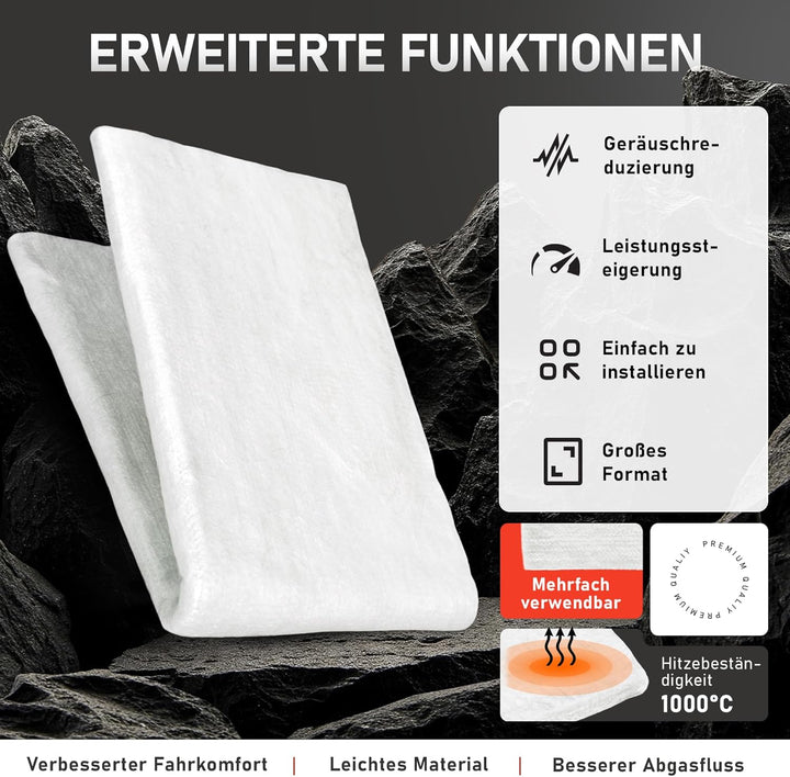 Auspuff Dämmwolle 50x75 cm - 8 mm Stärke | Hitzebeständig bis 800 °C | Reduziert Auspuffgeräusche |