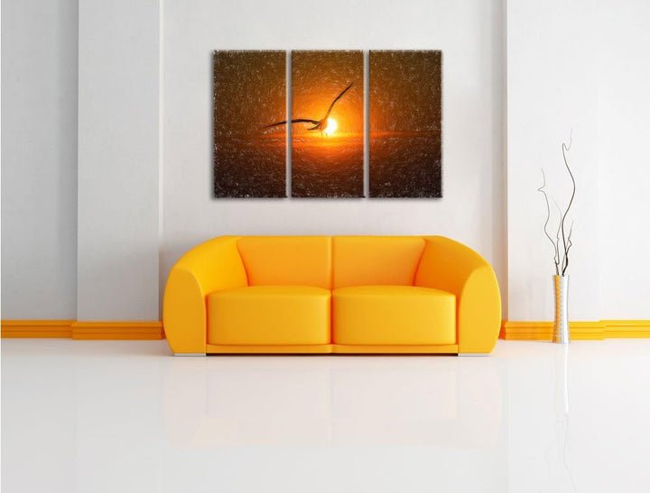 Pixxprint Möwe fliegt in den Sonnenuntergang als Leinwandbild/Grösse: 3 Teilig (120x80) cm/Wandbild/