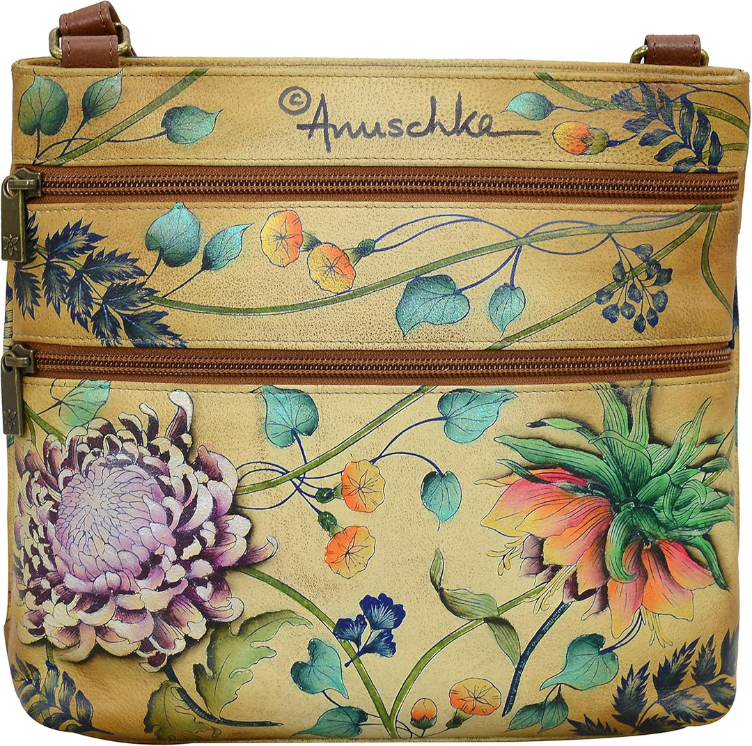 Anuschka Handbemalte Crossbody Tasche mit Organizerfach & RFID-Schutz Carribean Garden, Carribean Ga