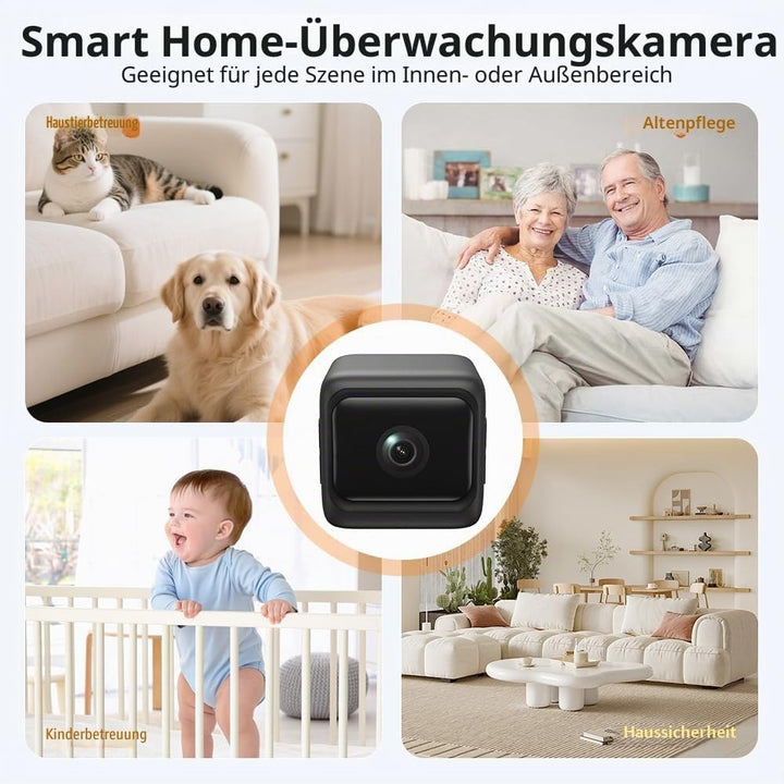 XNJ Mini Kamera, 4K HD WLAN Überwachungskamera innen mit 1600mAh Akku für Lange Laufzeit,Bewegungsme