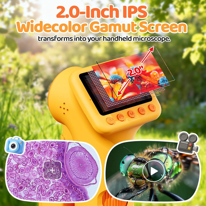 1600X Mikroskop für Kinder, 4K 2,0" IPS-Bildschirm Kinder Mikroskop mit wissenschaftlichen Kits, lus