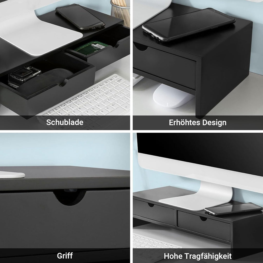 SoBuy Schreibtisch Organizer, Monitorständer mit 2 Schubladen, Monitorerhöhung für Schreibtisch, Mon