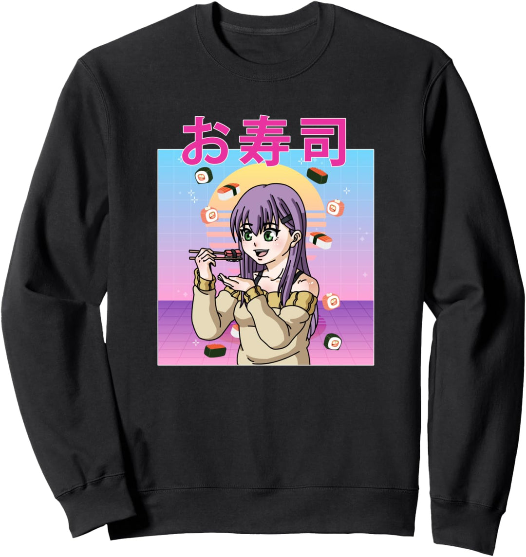 Retro Jahre Japanisch Kawaii Mädchen Sushi Anime Sweatshirt