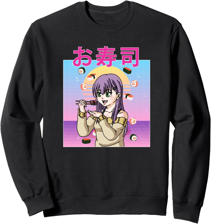 Retro Jahre Japanisch Kawaii Mädchen Sushi Anime Sweatshirt