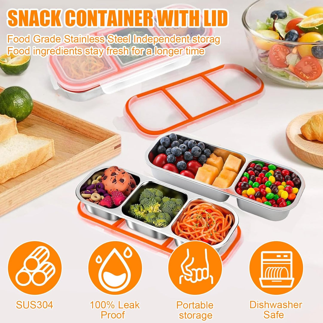 2 Stück Snackbox mit Fächern, Brotdose Kinder mit Fächern aus Edelstahl, Snackschale mit Deckel, Lec