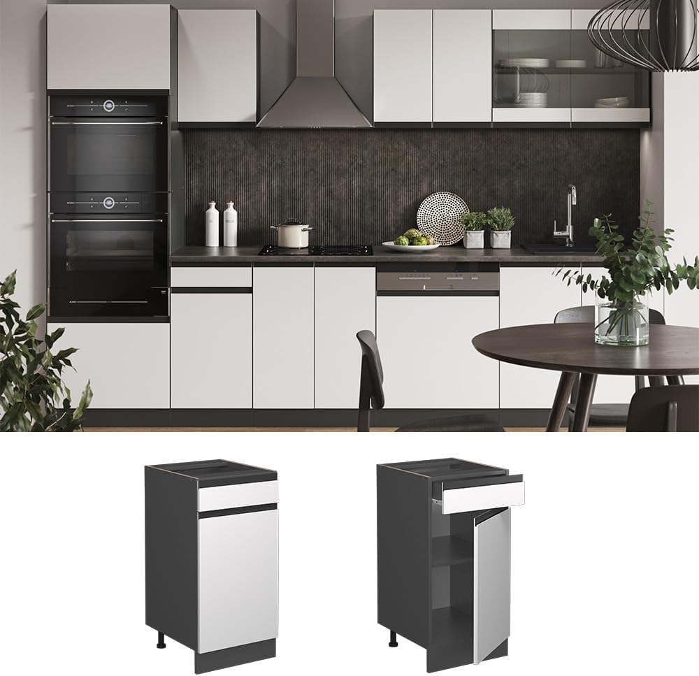 Vicco Küchenunterschrank R-Line, Weiss/Anthrazit, 40 cm J-Shape, ohne Arbeitsplatte Weiss Schubunter