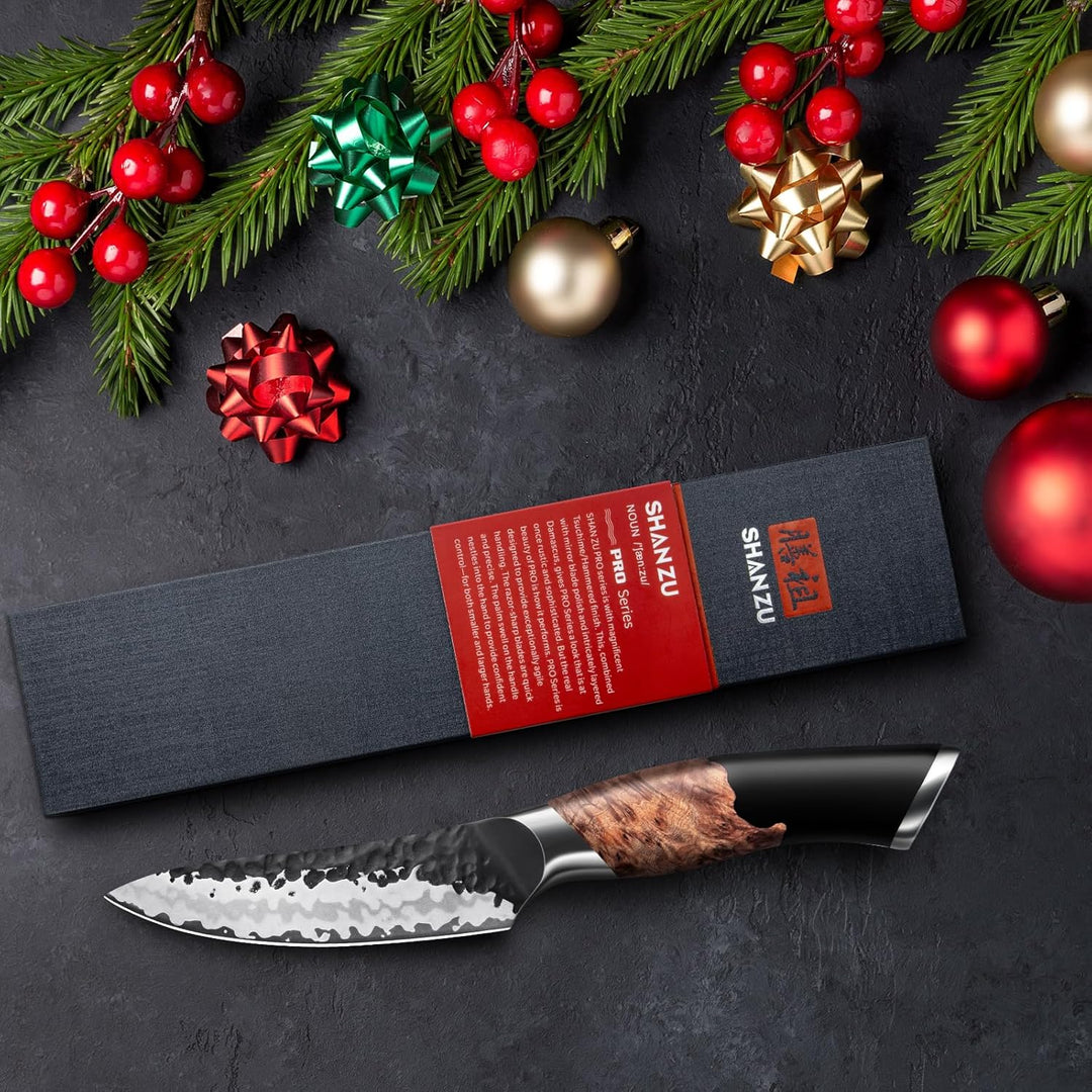 SHAN ZU 9 cm Gemüsemesser, Handgeschmiedetes Japanisches Obstmesser 7 Schichten Hochwertigem Carbon