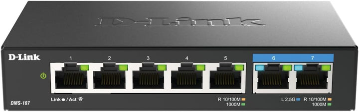 D-Link DMS-107/E 7-Port Multi-Gigabit Unmanaged Switch (2x 2,5G und 5x 1G Ports, lüfterlos, Low Prof