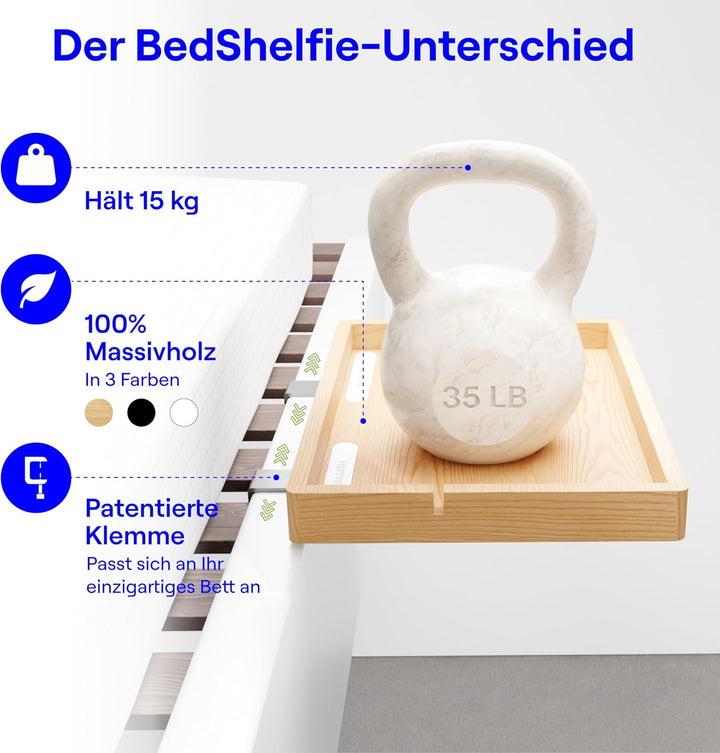 BedShelfie Bettseitiges Nachttischregal für Etagen- & oberes Bett, Studentenwohnheim Essentials, Hoc