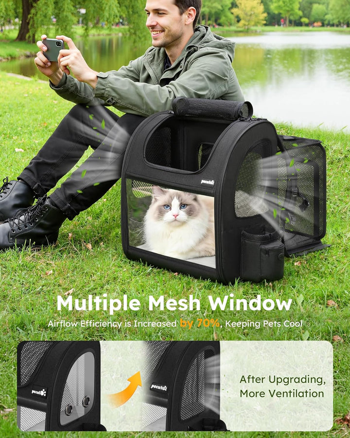 pecute Hunderucksack XL, Erweiterbar Faltbar, Katzenrucksack Grosse Katzen mit Anti-offener Reissver