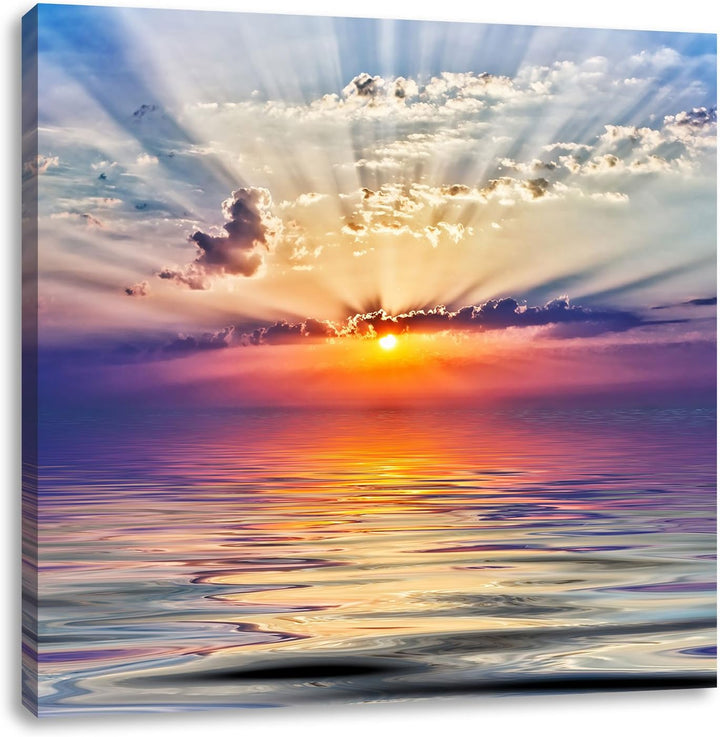 Pixxprint Einzigartiger Sonnenaufgang im Meer, Format: 70x70 auf Leinwand, 70x70