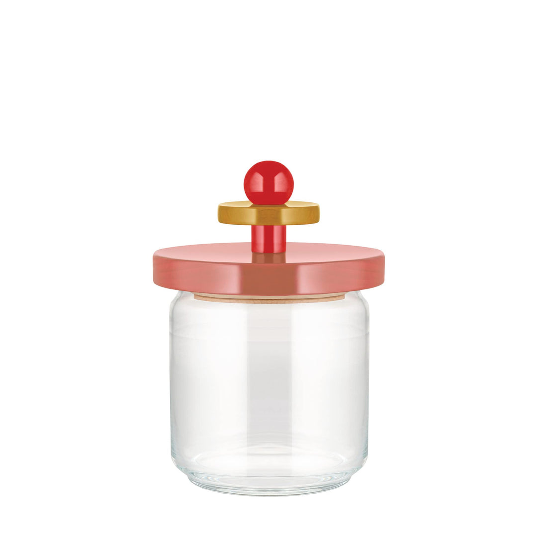 Alessi ES16/75 2 Twergi Küchendose aus Glas mit abgedichtetem Deckel aus Lindenholz, rosa, 100 Value