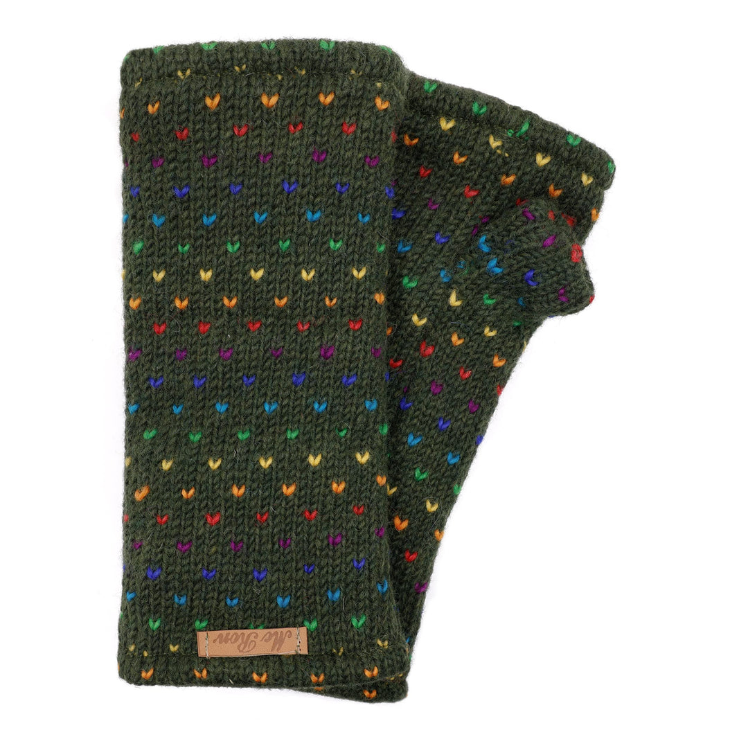 Damen Gestrickte Pulswärmer Stulpen Modell Ines regenbogen Dunkelgrün, Dunkelgrün