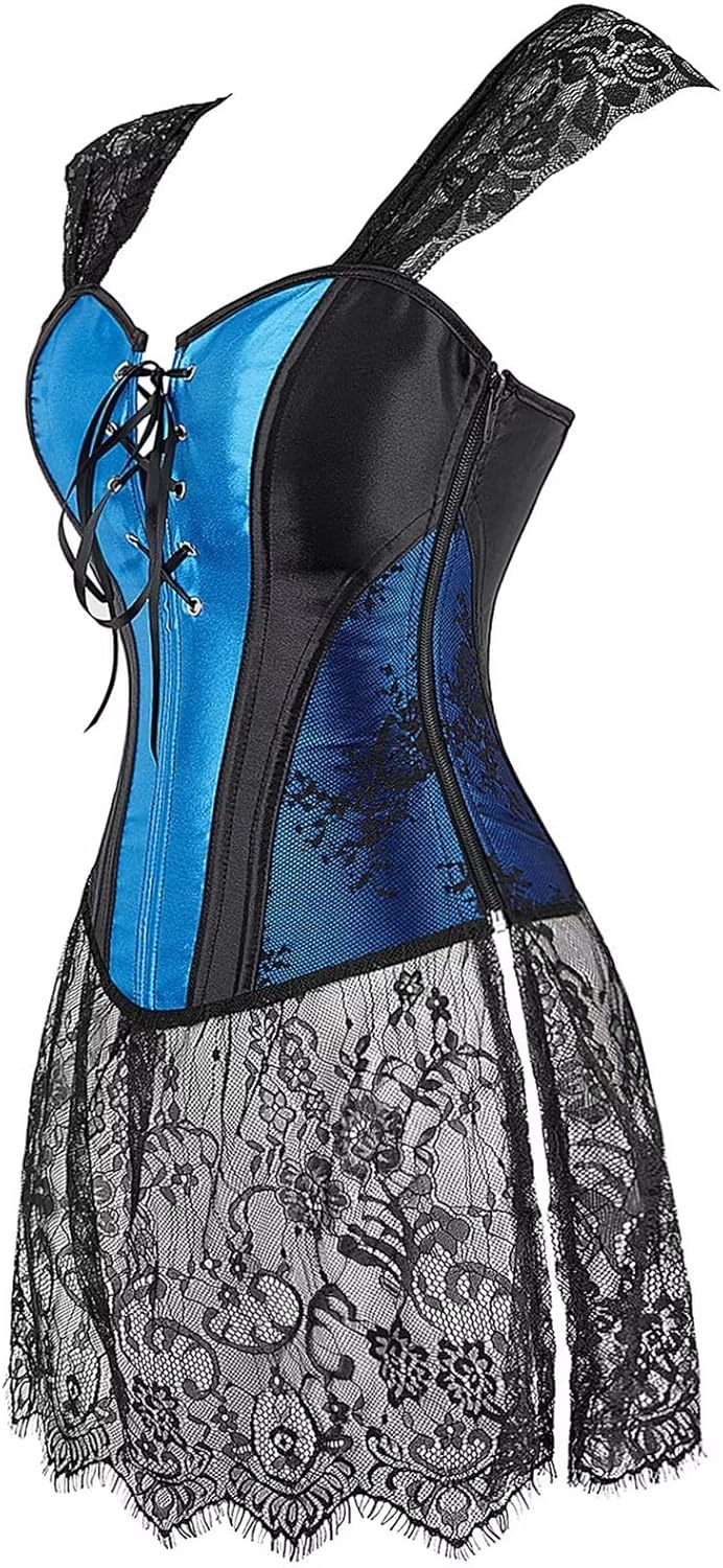 Jutrisujo Korsett Damen Kleid Corsage Gothic Korsagenkleid Reissverschluss Schnüren Reizwäsche Schwa