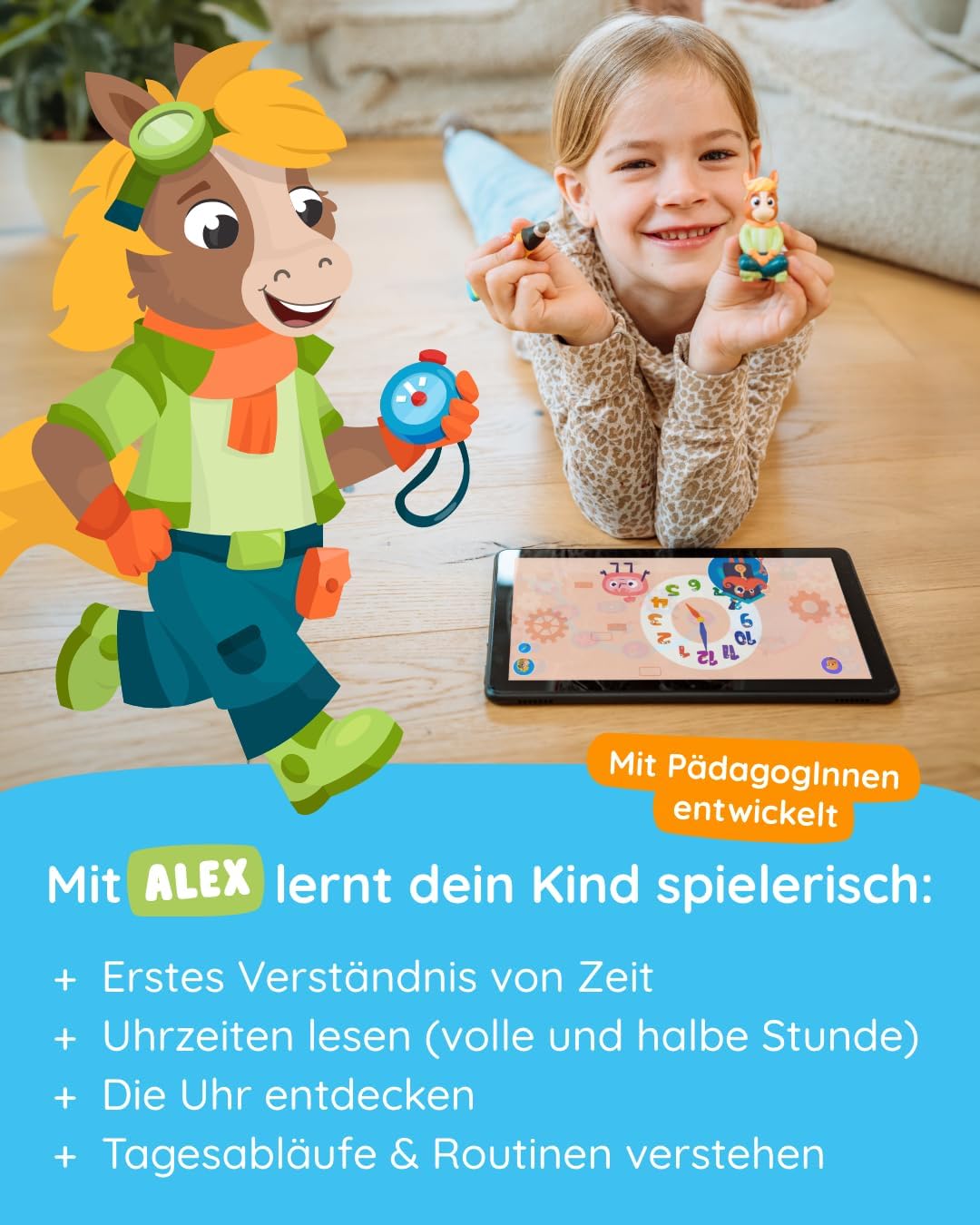Edurino Figur Alex Die Uhr Lernen ab 4 Jahren inkl. App | Innovatives und digitales Lernspiel | Erst