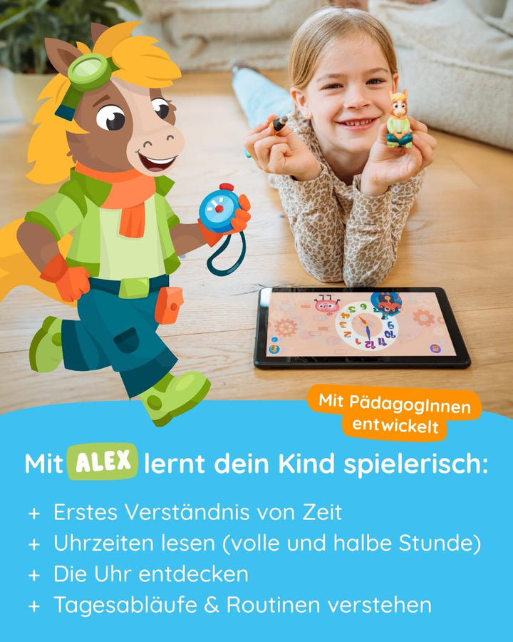 Edurino Figur Alex Die Uhr Lernen ab 4 Jahren inkl. App | Innovatives und digitales Lernspiel | Erst