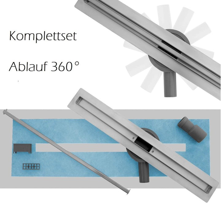 VBChome Duschrinne 70 cm ULTRA SLIM FLACH sehr edelstahl Bodenablauf Siphon mit Geruchsstop Grössen