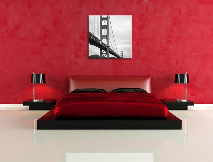 Pixxprint Blick auf Brücke in San Francisco Schwarz/Weiss, Format: 70x70 auf Leinwand, 70x70