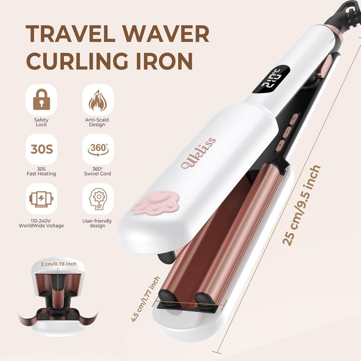 UKLISS Welleneisen, Pro Mini Welleneisen für Haare, Lockenstab Grosse Locken Geeignet für Anfänger,