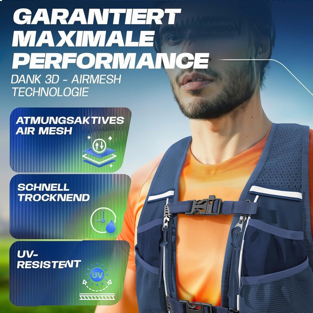 SASMO® Laufweste Damen & Herren 5L / 2L | Running Vest - Ultraleicht & atmungsaktiv| Laufrucksack Da