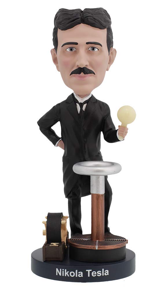 Royal Bobbles - Wackelkopffigur Nikola Tesla - mit im Dunkeln leuchtender Glühbirne