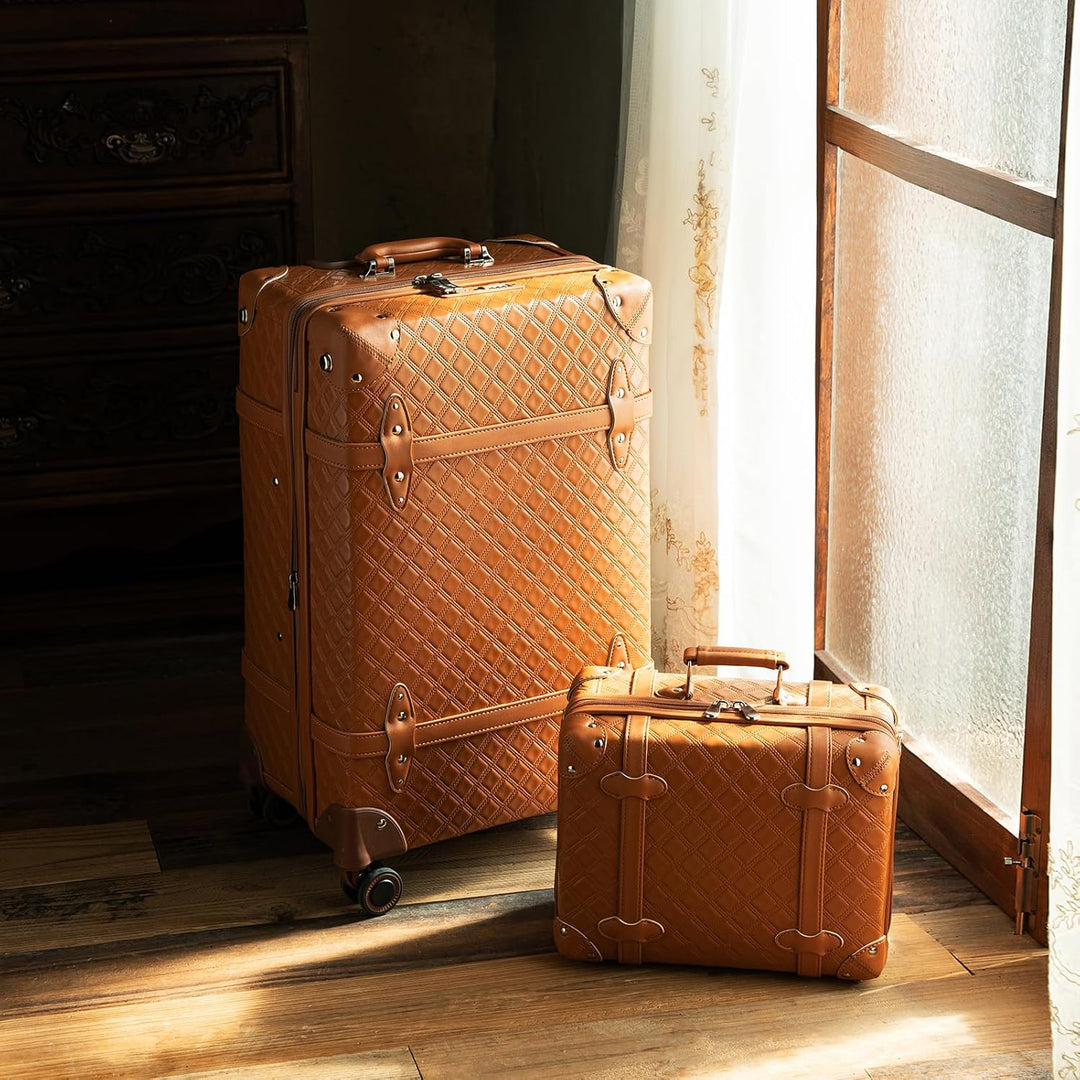 Urecity Vintage Reisekoffer Set 4 Teilig Leicht Retro Lederkoffer Hartschale Trolley Handgepäck Sets