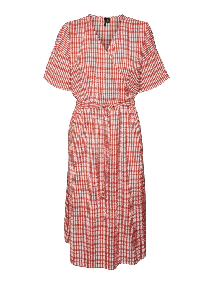VERO Moda Damen Vmdixie 2/4 Wrap Calf Dress WVN Kleid S Bittersweet/Checks:snow White, S Bittersweet