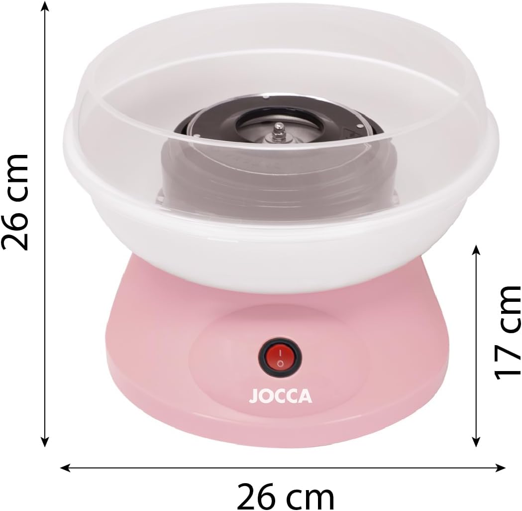 Jocca Zuckerwattemaschine Rosa | 520W | Mit Messlöffel und 10 Holzstäbchen | 26x26x17 cm, Rosa
