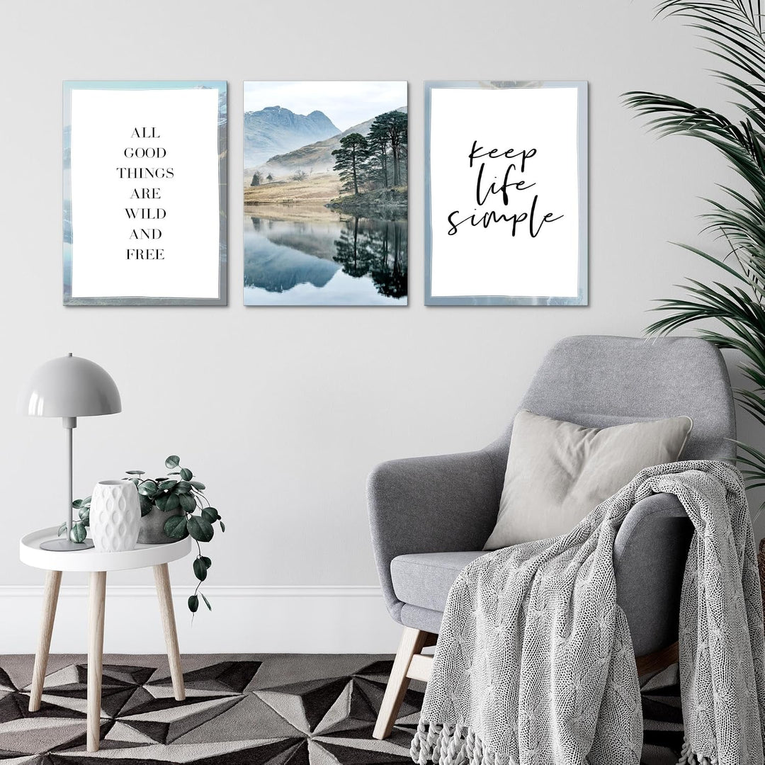 Novart Bilder Set See Berge - Kein Extra Rahmen benötigt - Wandbilder für Wohnzimmer Schlafzimmer -