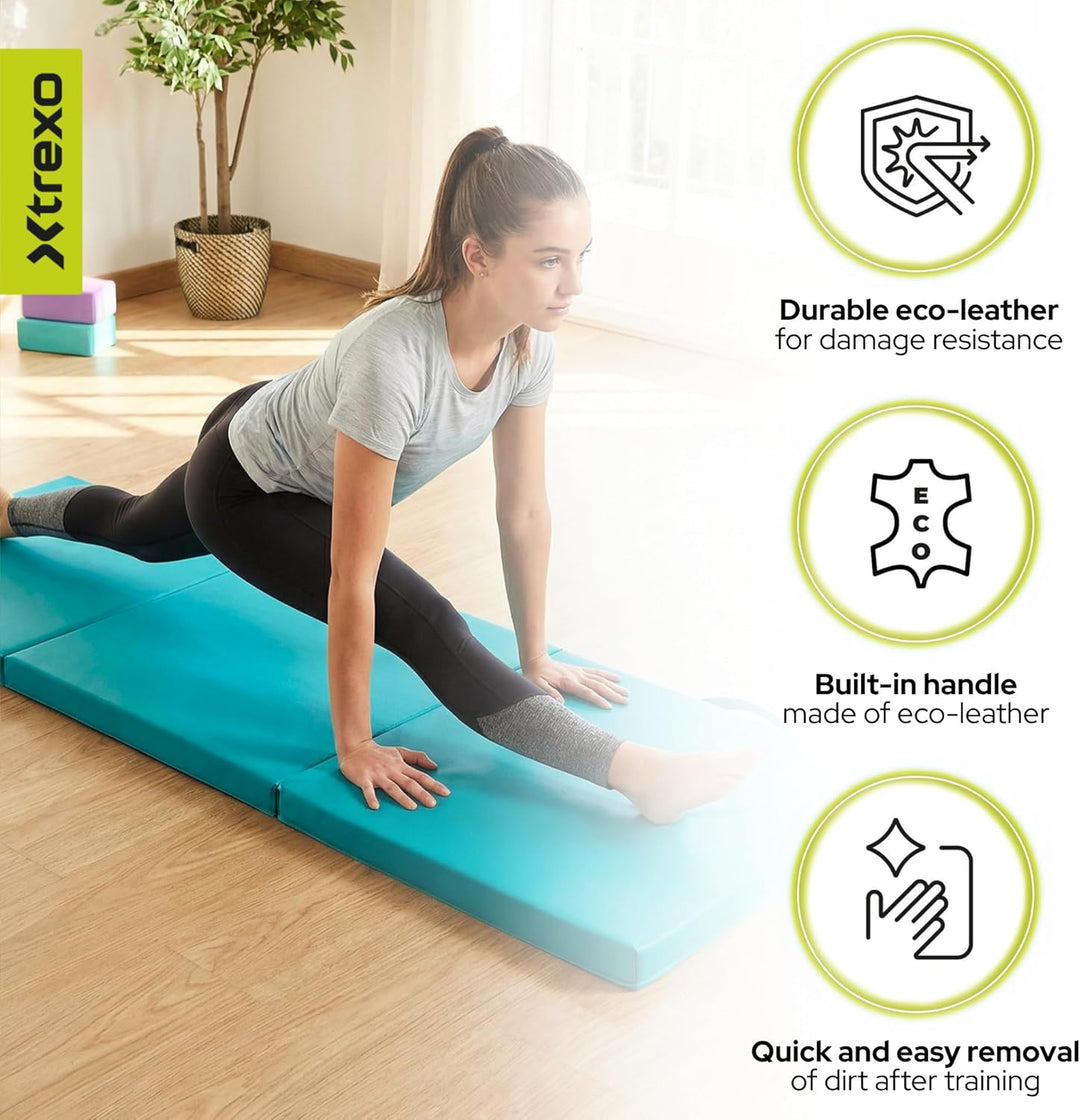 XTREXO Klappbare Gymnastikmatte – Turnmatte 4-teilig – Kunstleder & EPE-Schaumstoff – Faltbar mit Tr
