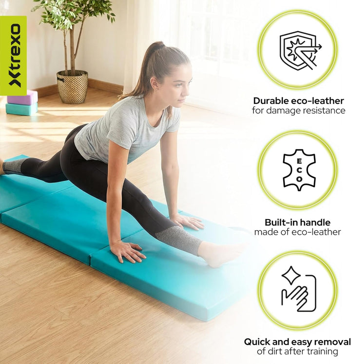 XTREXO Klappbare Gymnastikmatte – Turnmatte 4-teilig – Kunstleder & EPE-Schaumstoff – Faltbar mit Tr