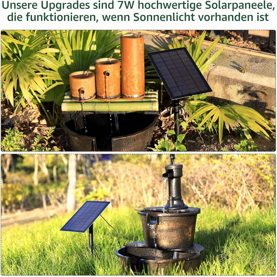 AMZtime 7W DIY Solar Springbrunnen mit 1,5M Wasserleitung und Pfahl, Upgrade Solar Teichpumpe Kit So