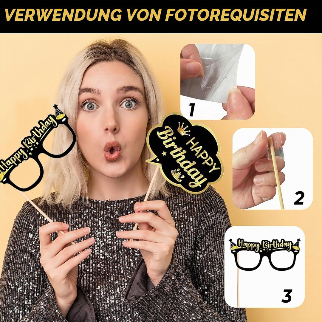 Geburtstag Aufblasbarer Bilderrahmen mit 35 PCS Foto Requisiten, Aufblasbarer Fotorahmen, Happy Birt