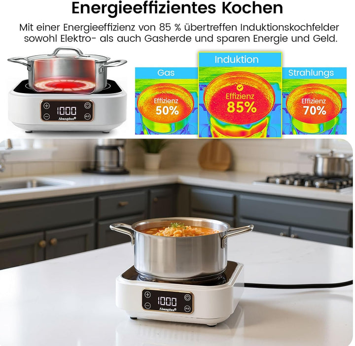 Mini Induktionskochplatte, 1000W Mini induktionskochfeld 1 Platte, Induktionsplatte mit 7 Leistungss