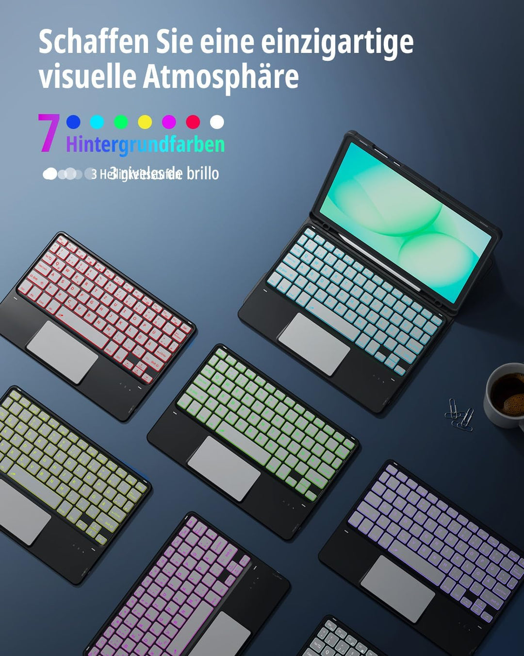CACOE Drehbare Tastatur Hülle für Samsung Galaxy Tab A11 Plus/A9 Plus 2025/2023 (11 Zoll) mit Touchp