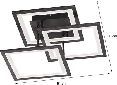 WOFI Deckenleuchte MODESTO, Schwarz, h: 17 cm x b: 51 cm x l: 50 cm