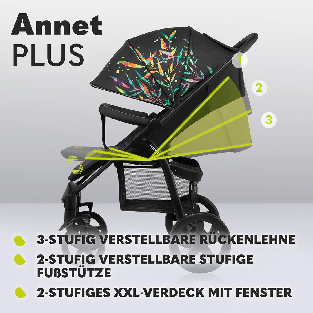 LIONELO Annet Plus Buggy bis 22 kg mit Liegefunktion, Kinderwagen klein zusammenklappbar mit Zubehör