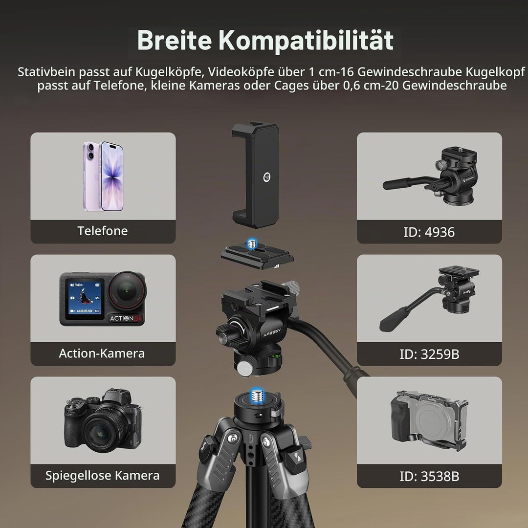 SMALLRIG 63" Tragbares Reisestativ für iPhone und Kamera, 160cm Carbonfaser-Videostativ mit Kompakte